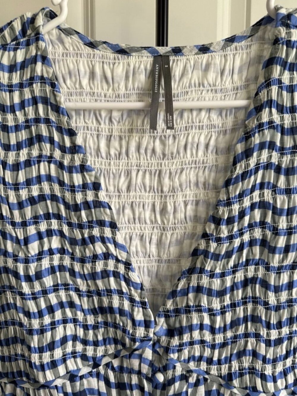 Anthropologie The Peregrine Blue Gingham Midi Dress Size S Cottagecore Winery - Picture 2 of 10
